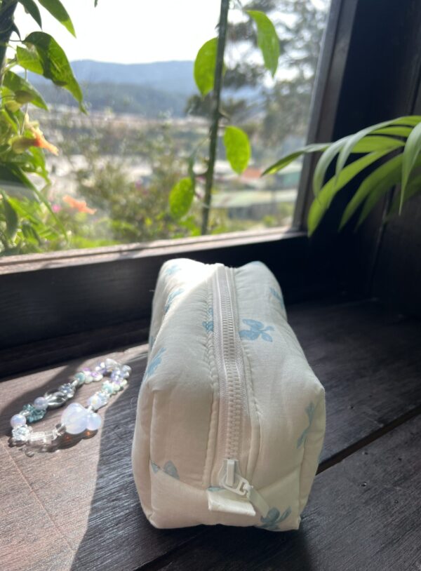 túi makeup pouch nơ xanh