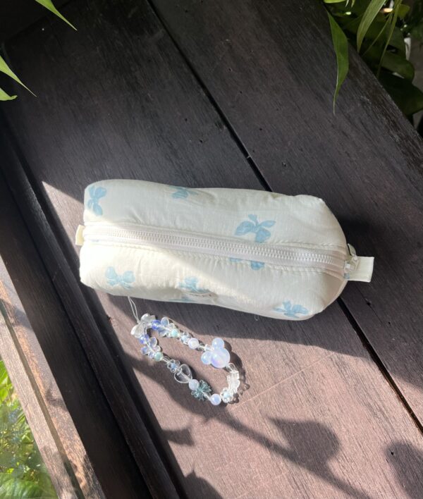 túi makeup pouch nơ xanh