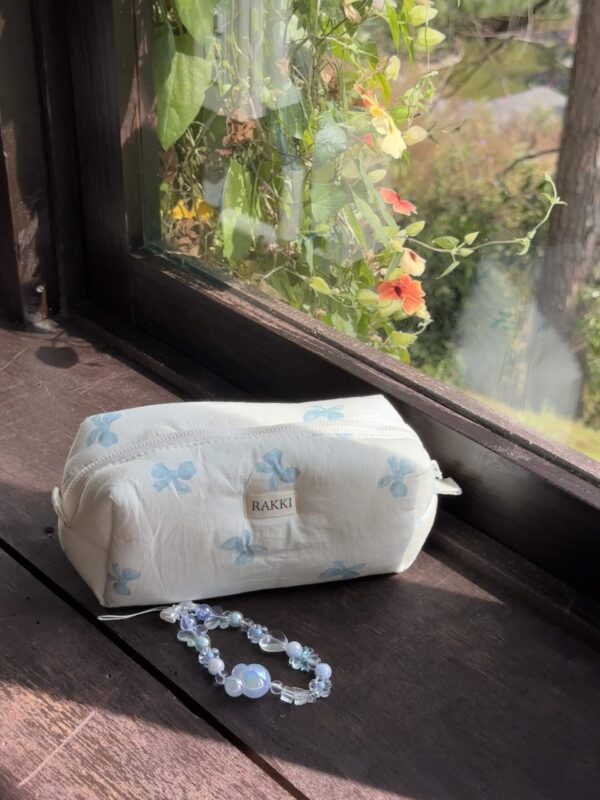 túi makeup pouch nơ xanh