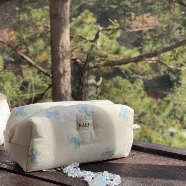 túi makeup pouch nơ xanh